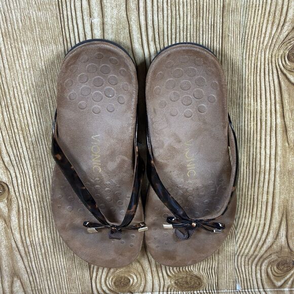 VIONIC Bella II Tortoise Shell Print Strap Comfort Flip Flop Sandals Women’s 9 - Picture 7 of 15